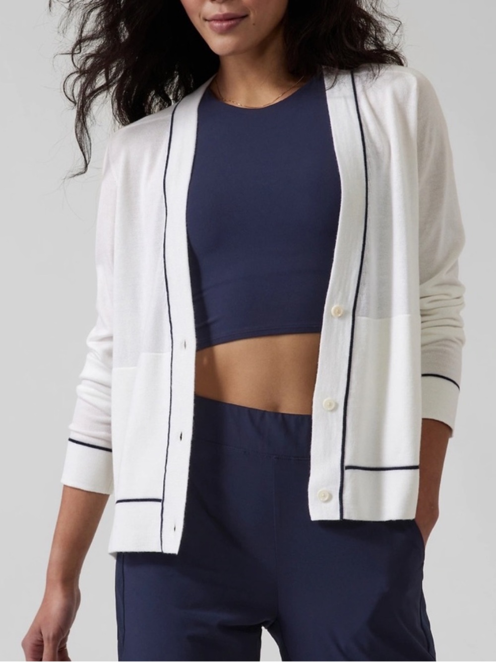 Athleta Lightweight Cardigan White & Black Size Small